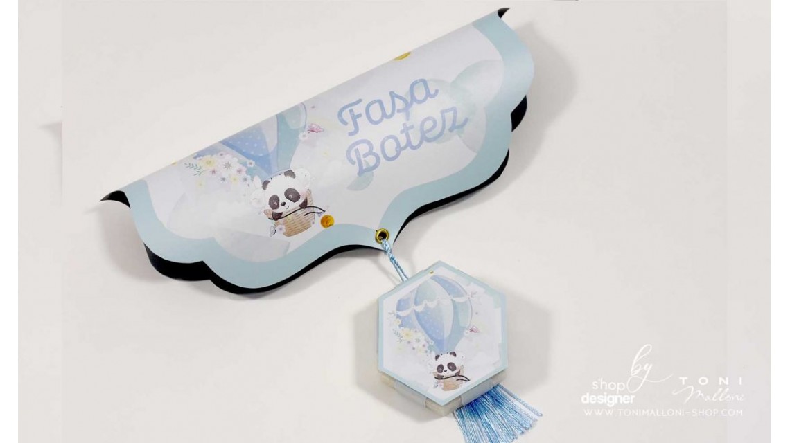 Trusou de botez cu ursuletul Panda ursul polar si baloane de aer cald Panda 17